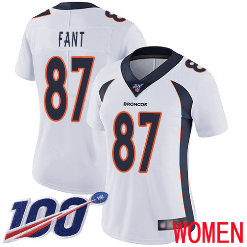 Women Denver Broncos 87 Noah Fant White Vapor Untouchable Limited Player 100th Season Football NFL Jersey